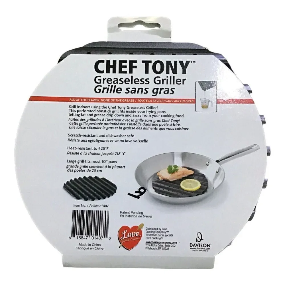 Chef Tony Greaseless Griller Indoor Skillet Pan Frying Healthy Cooking
